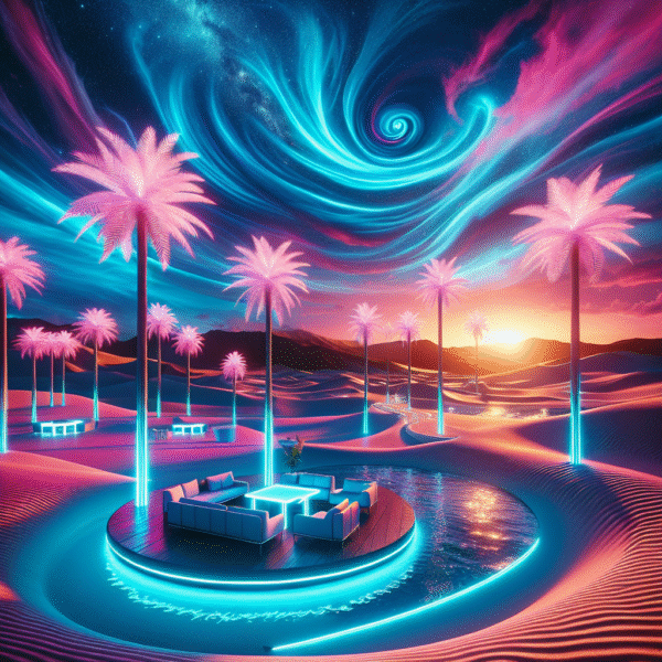 Neon Oasis: Luminescent Desert Retreat