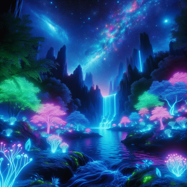 Neon Oasis: Dreamscape Waterfall