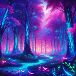 Luminous Dreamscape: Neon Forest Sanctuary